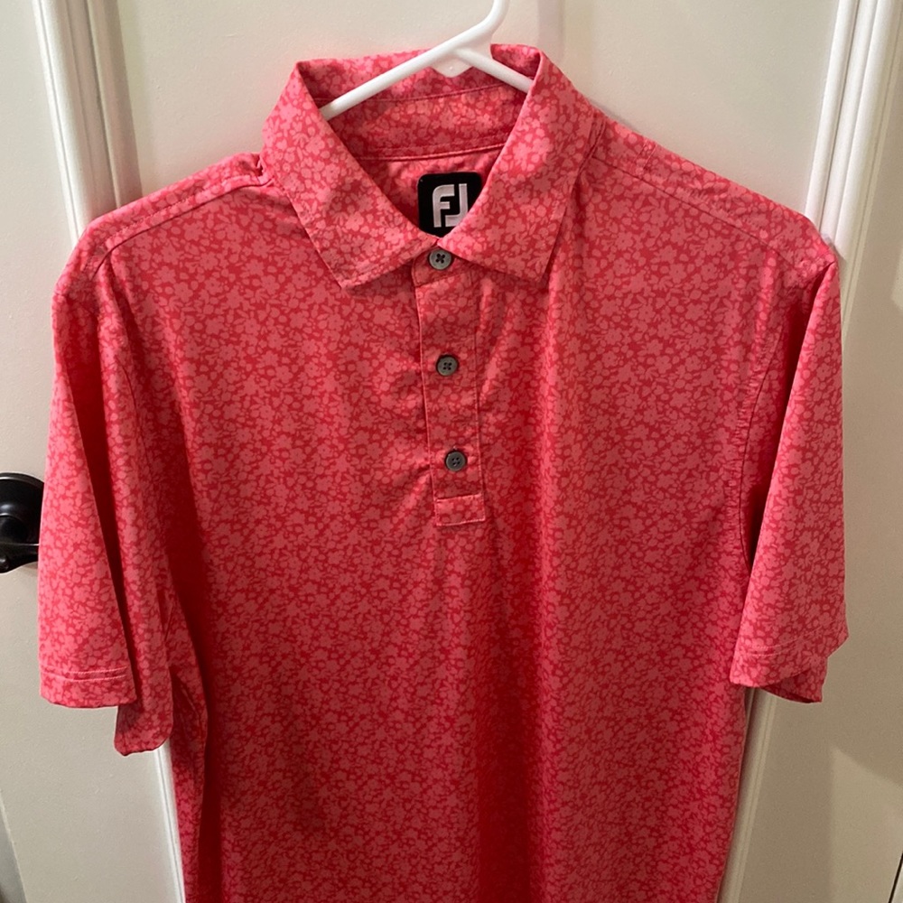 Footjoy golf shirt-hot pink with lighter pink flowers.